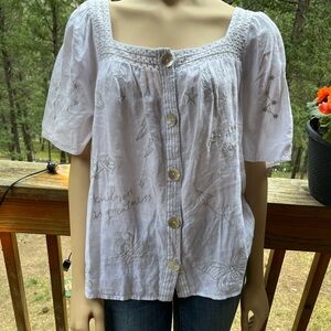 Johnny Was Size L White 100% Cotton Linen New Without Tags